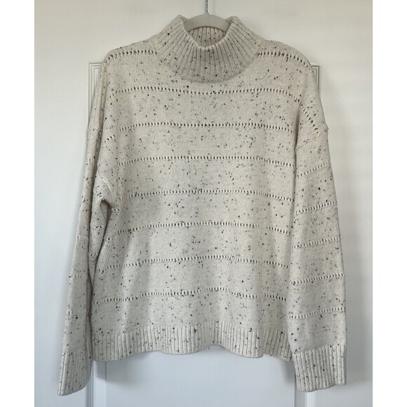 Haven Well Within Speckled Knit Sweater Womens Sz L Tweed Cream Mock Neck Cozy - Picture 1 of 10